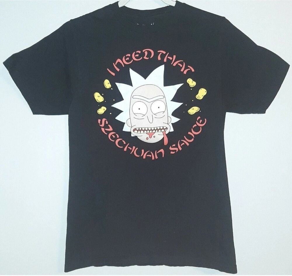 RICK & MORTY Adult Swim I NEED SZECHUAN SAUCE Black T-Shirt Men's Size S
